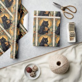 Eine vertraute schwarze Katze und Giftpilze Hallow Geschenkpapier