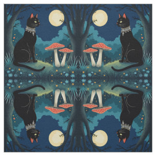 Eine vertraute schwarze Katze und Giftpilze Hallow Stoff