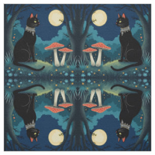 Eine vertraute schwarze Katze und Halloweentüpfelp Stoff