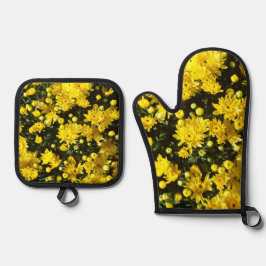 Eine Vielzahl gelber Mums Ofenhandschuh & Topflappen-Set