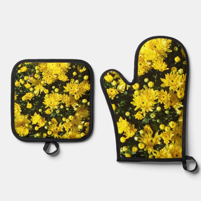 Eine Vielzahl gelber Mums Ofenhandschuh & Topflappen-Set (Vorderseite)