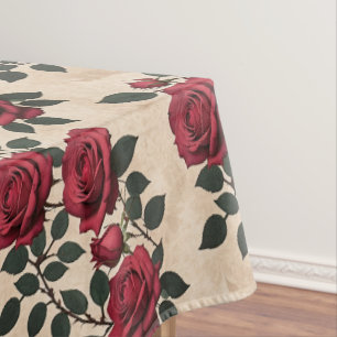 Eine Vintage Crimson Roses Tischdecke