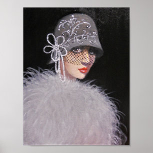 EINE VINTAGE-DAME IN GRAU/POSTER POSTER