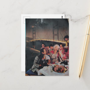 Eine Vintage-Familien-Szene beim Abendessen an der Postkarte