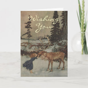Eine Vintage Weihnachtskarte für Rentiere Feiertagskarte