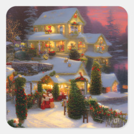 Eine Vintage Zuhause, die zu Weihnachten dekoriert Quadratischer Aufkleber