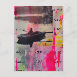 Eine Vintageboot-Rosa-Gelb-Mixed-Media-Collage Postkarte