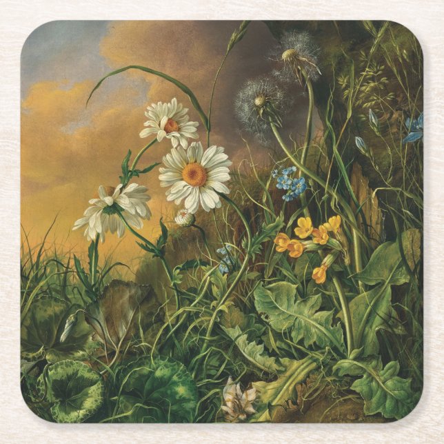 Eine Waldfläche mit Daisies, Primrosen, ... Rechteckiger Pappuntersetzer (Vorderseite)