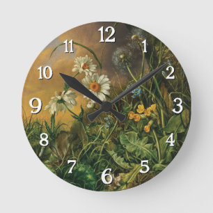Eine Waldfläche mit Daisies, Primrosen, ... Runde Wanduhr