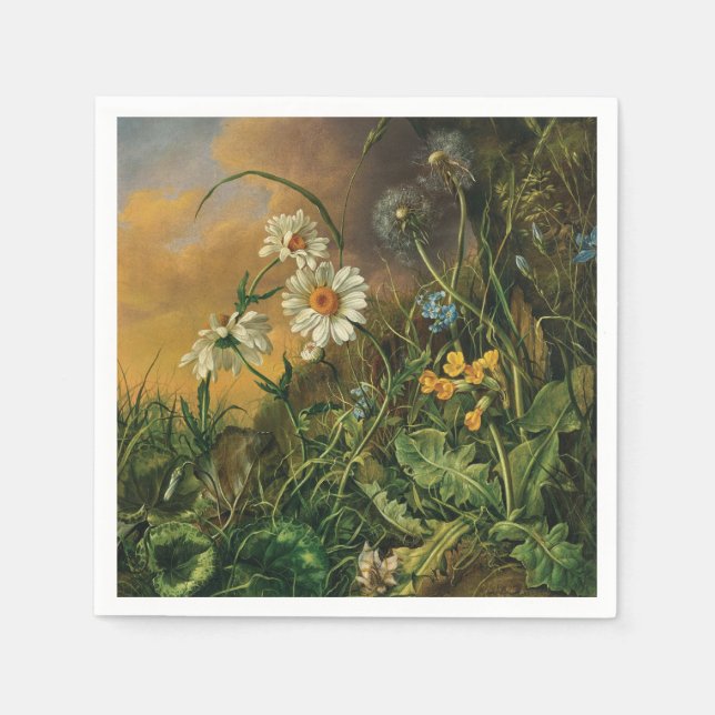 Eine Waldfläche mit Daisies, Primrosen, ... Serviette (Vorderseite)