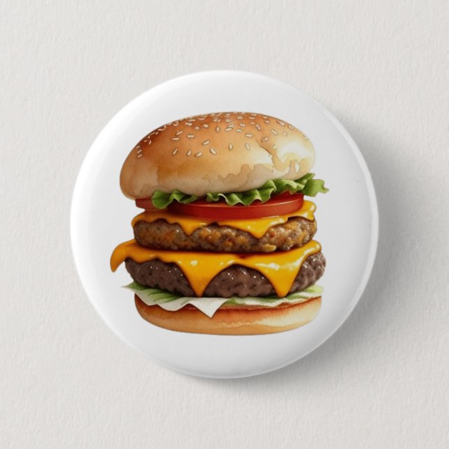 Eine Wasserfarbe, die einen Yummy Cheeseburger Zei Button (Vorderseite)