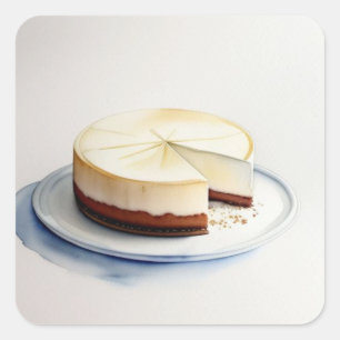 Eine Wasserfarbe, die Käsekuchen Zeichne Quadratischer Aufkleber