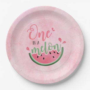 Eine Wassermelone Wasserfarbe 1. Geburtstag Pappteller