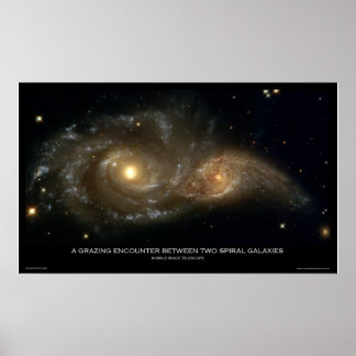 Eine Weidebegegnung zwischen zwei Spiralgalaxien Poster
