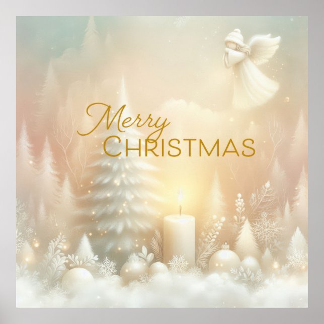 Eine Weihnachtsengel-Fantasie-Schneelandschaft Poster (Vorne)