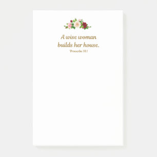 "Eine weise Frau baut ihr Haus." 4"x6" Zoll Post-it Klebezettel