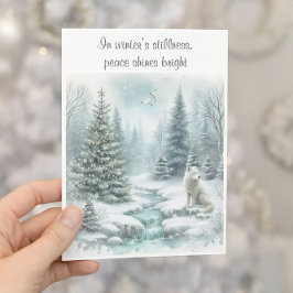 Eine weiße Fox-Card im Winter Weltfrieden Feiertagskarte