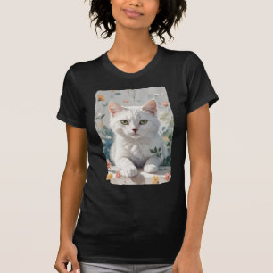 Eine weiße Katze in Blume. T-Shirt