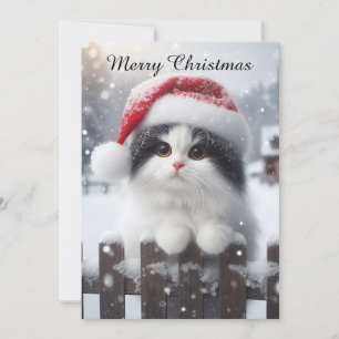 Eine weiße Katze mit Santa-Hut Feiertagskarte
