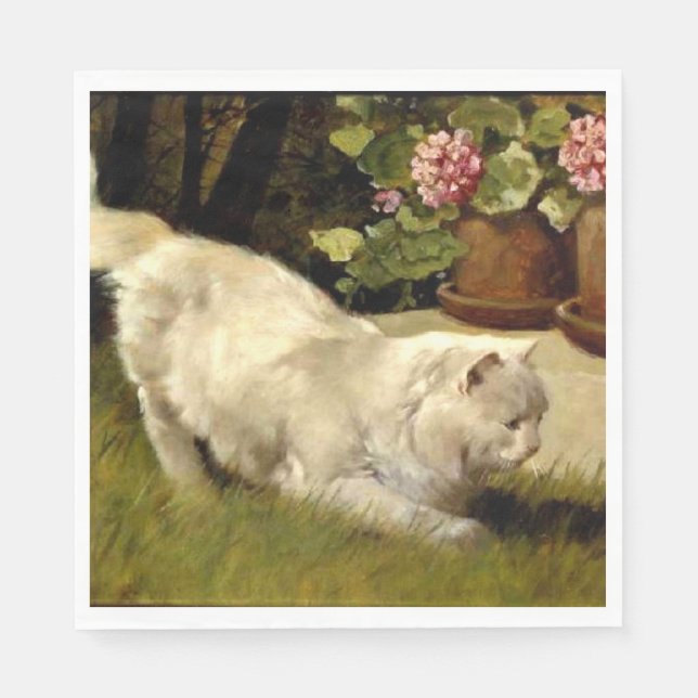 Eine weiße persische Katze, die einen Ladybug guck Serviette (Vorderseite)