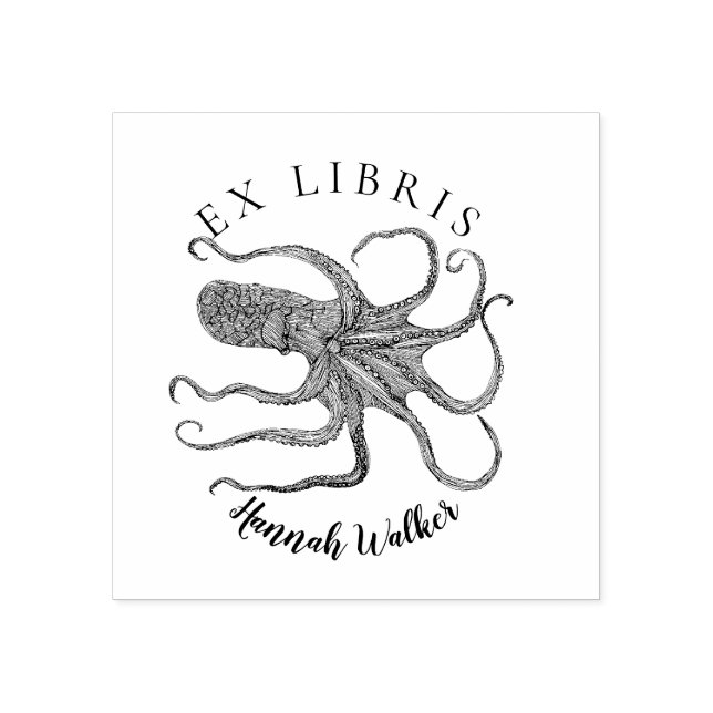 Eine weitere Briefmarke mit Oktopus ex libris Gummistempel (Prägung)