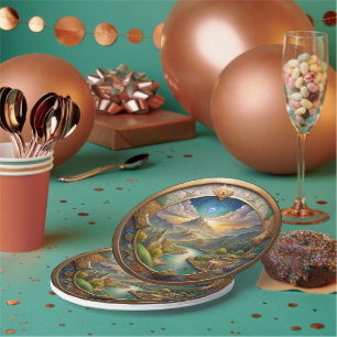 Eine Welt auf dem Tisch Ferne Landschaft Medallion Pappteller