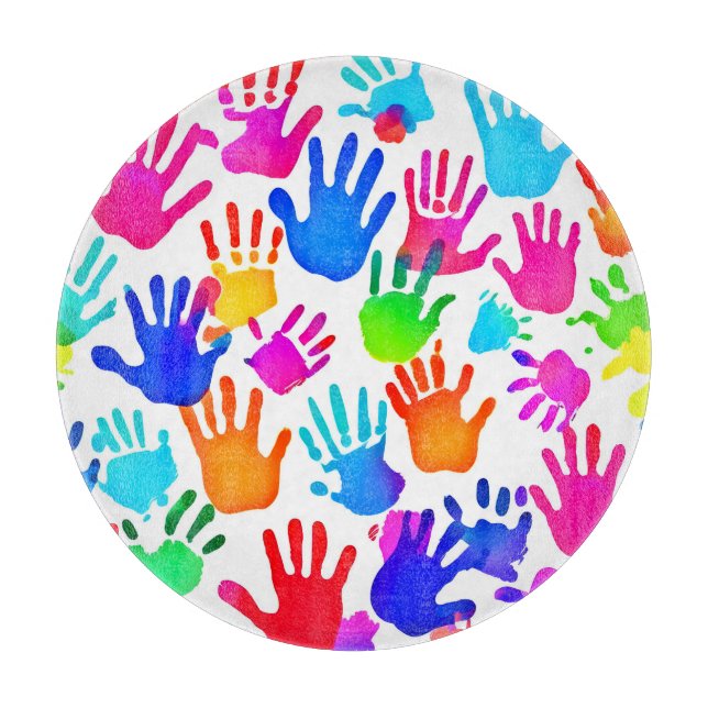 Eine Welt der Hände in Farbe Schneidebrett (Vorderseite)