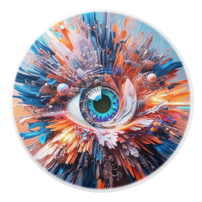 EINE WELT DER WONDER BEGINNT MIT SICHTBLAUEN IRIS  KERAMIKKNAUF (Vorderseite)