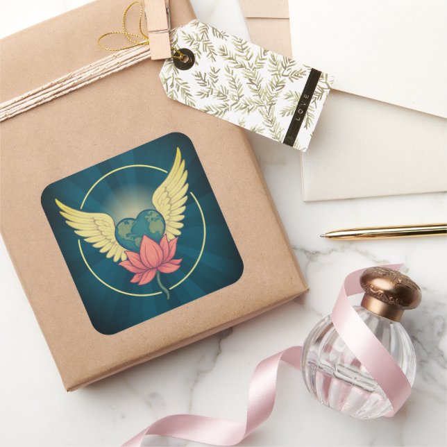 Eine Welt in Liebe-Aufkleber Quadratischer Aufkleber (Schenken)