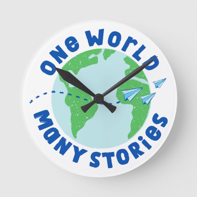 Eine Welt mit vielen Geschichten Runde Wanduhr (Vorderseite)