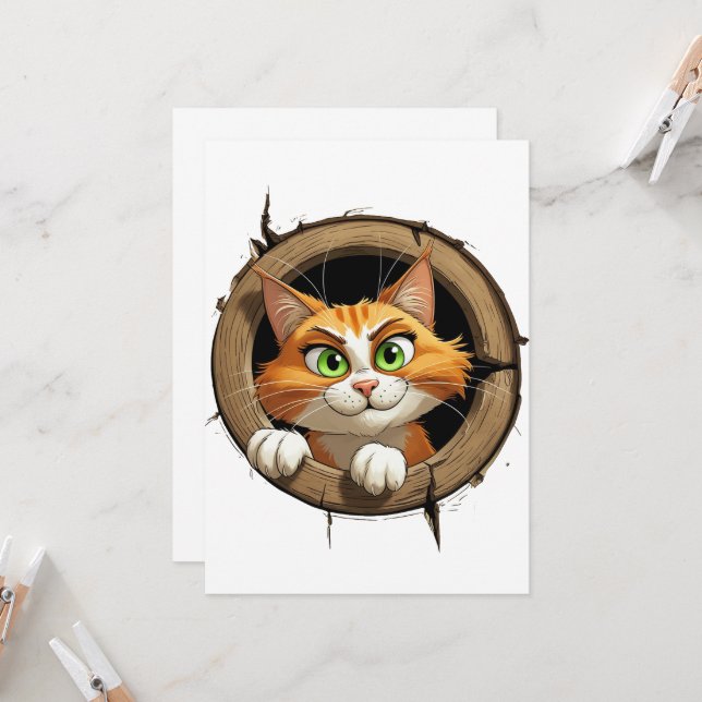 Eine Whimsikkatze mit hellgrünen Augen Pech Einladung (Vorderseite/Rückseite Beispiel)