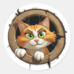 Eine Whimsikkatze mit hellgrünen Augen Pech Runder Aufkleber