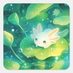 Eine Wiese von Petalen Axolotl Secret Pond Quadratischer Aufkleber