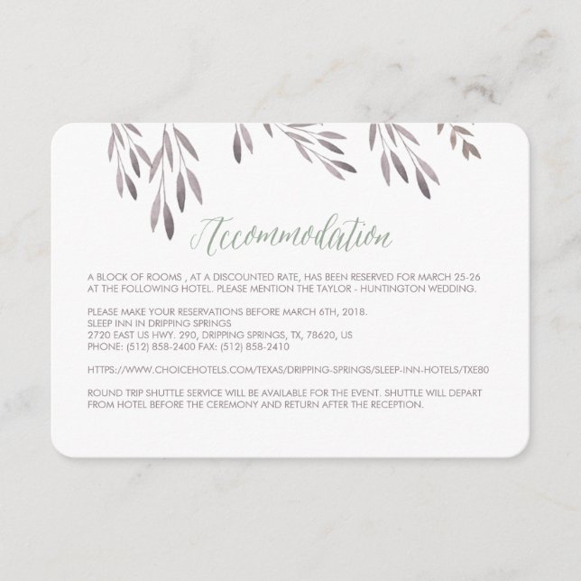 Eine Wildblume Wedding Hotel Enclosure Card Begleitkarte (Vorderseite)