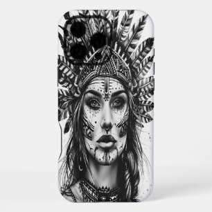 Eine wilde indianische Kriegerin, geschmückt mit F iPhone 16 Pro Max Hülle