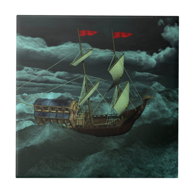 Eine wilde und stürmische Meeresdekoration Fliese (Vorderseite)