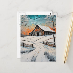 Eine Winter-Scheune Postkarte