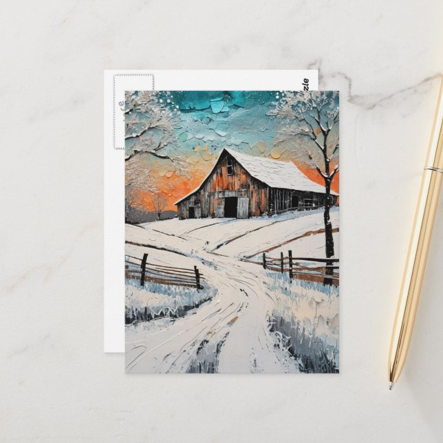 Eine Winter-Scheune Postkarte (Vorderseite/Rückseite Beispiel)