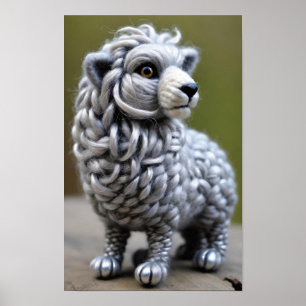 Eine Wollskulptur einer kleinen Löwe Poster