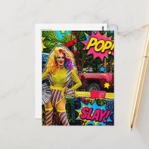 Eine wunderschöne Drag Queen, bunte Pop-Art Postkarte