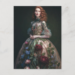 Eine wunderschöne Frau in Blumendress AI Generiert Postkarte