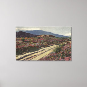 Eine Wüsten-Straße durch Frühjahr-Blumen-Felder Leinwanddruck