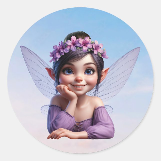Eine zauberhafte kleine Fee, die für die Kamera po Runder Aufkleber (Vorderseite)