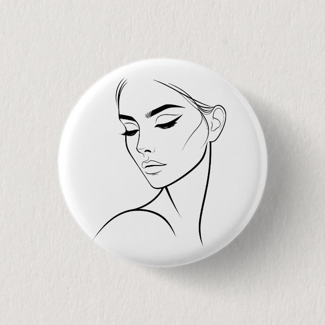 Eine Zeile Frauengesicht Zeichne Nr. 3 Button (Vorderseite)