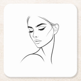 Eine Zeile Frauengesicht Zeichne Nr. 3 Rechteckiger Pappuntersetzer