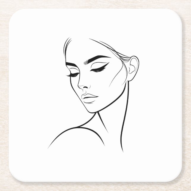 Eine Zeile Frauengesicht Zeichne Nr. 3 Rechteckiger Pappuntersetzer (Vorderseite)
