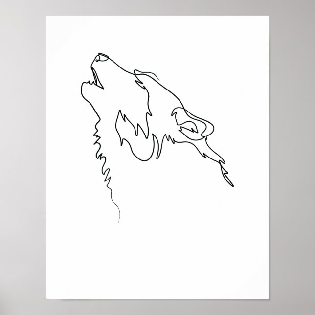 Eine Zeile Zeichnend Wolf Single Art Poster (Vorne)