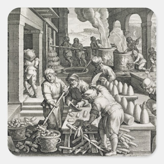 Eine Zuckermühle und die Zuckererzeugung Quadratischer Aufkleber (Vorderseite)