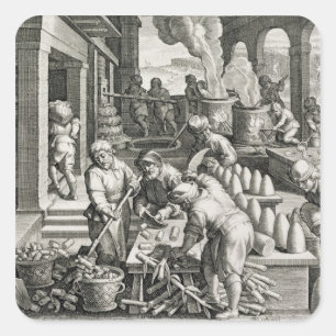 Eine Zuckerraffinerie und die Produktion des Quadratischer Aufkleber