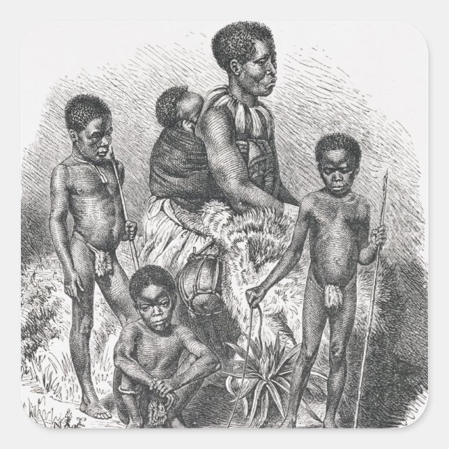 Eine Zulu-Familie aus der Geschichte der Menschhei Quadratischer Aufkleber (Vorderseite)